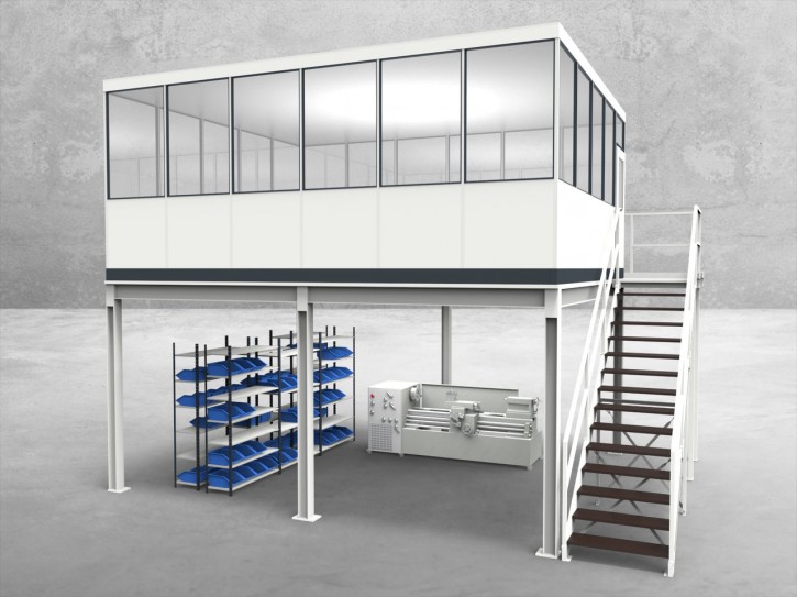 Hallenbüro auf Stahlbau 4-seitig 6,00 x 5,00 m 30 m² (HS4-6050)