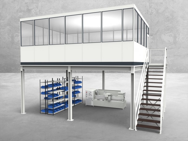 Hallenbüro auf Stahlbau 4-seitig 6,50 x 5,00 m 32,5 m² (HS4-6550)