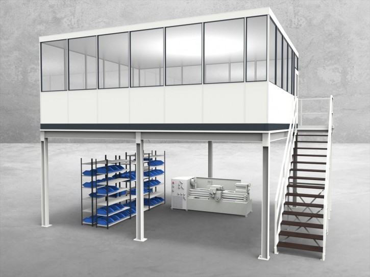 Hallenbüro auf Stahlbau 4-seitig 6,50 x 5,50 m 35,75 m² (HS4-6555)