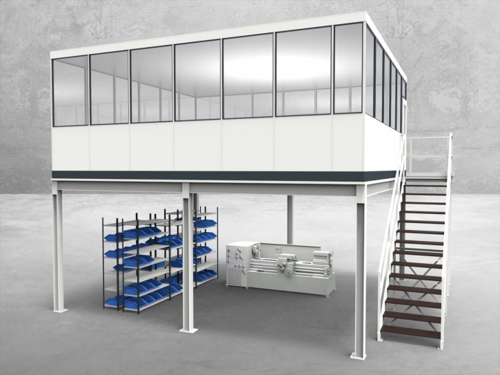 Hallenbüro auf Stahlbau 4-seitig 6,50 x 6,00 m 39 m² (HS4-6560)