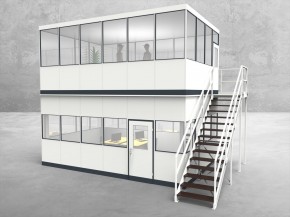 Hallenbüro als Doppelstock 4-seitig 6,00 x 4,00 m 24 m² (HD4-6040)